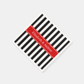 Serviette En Papier Rayure Noir Blanc Ruban Rouge Nom Monogramme (Coin)
