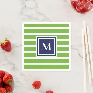 Serviette En Papier Rayure vert Kelly Moderne Monogramme Coastal Beach