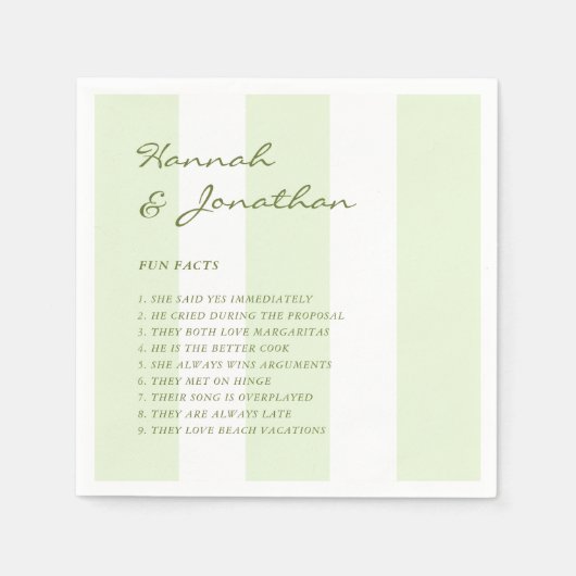 Serviette En Papier Rayure Vert Olive FAITS INTÉRESSANTS Mariage (Devant)