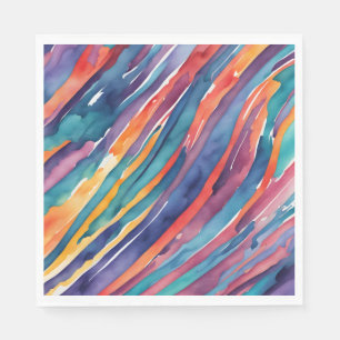 Serviette En Papier Rayures Aquarelle Orange, Rose Bleu Vert Violet