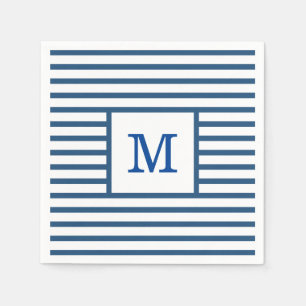 Serviette En Papier Rayures Bleu Foncé et Blanc avec Monogramme Person