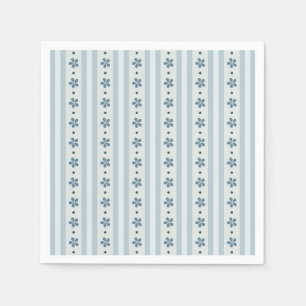 Serviette En Papier Rayures Bleues Clair Et Fleurs