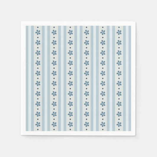 Serviette En Papier Rayures Bleues Clair Et Fleurs (Devant)