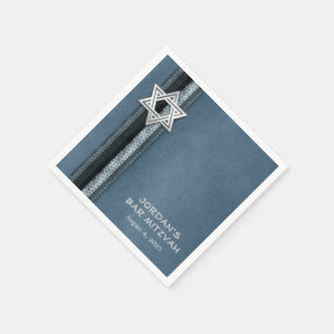 Serviette En Papier Rayures bleues de Mitzvah de barre