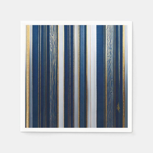Serviette En Papier Rayures bleues Hanukkah Blues Bleu Blanc Or (Devant)