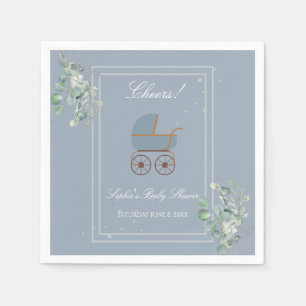 Serviette En Papier Rayures Bleues Pastel Chariot de Bébé Baby Shower