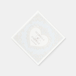 Serviette En Papier Rayures Bleues Vintage Blanc Dentelle Mariage Vict