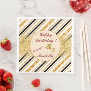 Serviette En Papier Rayures Collection Populaire Paillettes Or Noir Bo