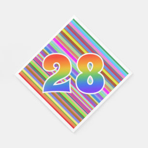 Serviette En Papier Rayures colorées + Motif "28" d'arc-en-ciel