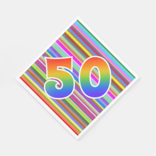 Serviette En Papier Rayures colorées + Motif "50" d'arc-en-ciel
