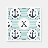 Serviette En Papier rayures d'aqua, motif nautique à ancre bleue (Devant)