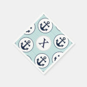 Serviette En Papier rayures d'aqua, motif nautique à ancre bleue (Coin)