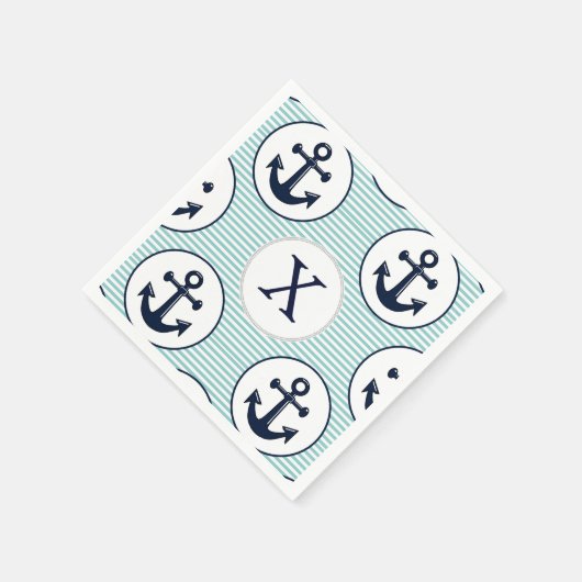 Serviette En Papier rayures d'aqua, motif nautique à ancre bleue (Coin)