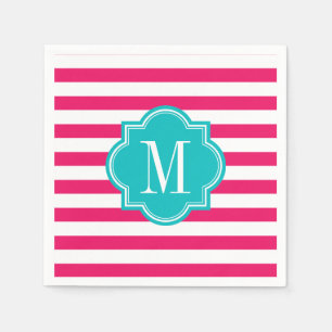 Serviette En Papier Rayures de roses indien avec le monogramme
