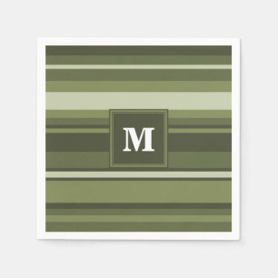 Serviette En Papier Rayures de vert olive de monogramme