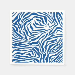 Serviette En Papier Rayures de zèbre bleues et blanches Impression d'a