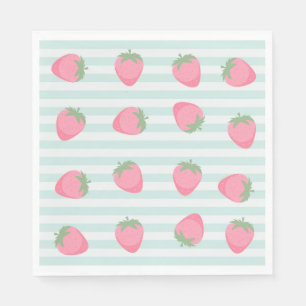 Serviette En Papier Rayures fraise rose
