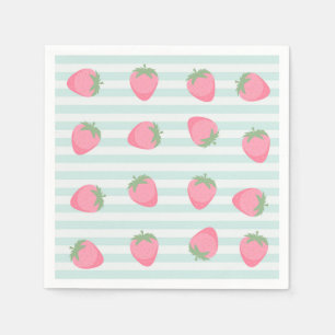 Serviette En Papier Rayures fraise rose