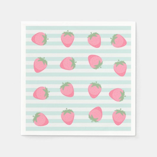 Serviette En Papier Rayures fraise rose (Devant)