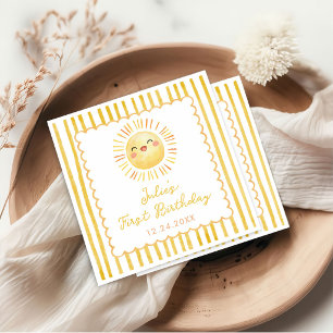 Serviette En Papier Rayures Jaune Soleil Anniversaire
