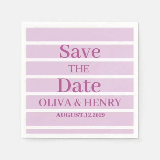 SERVIETTE EN PAPIER RAYURES LILAS STYLÉ SIMPLE ÉCRITURE SAVE THE DATE (Devant)