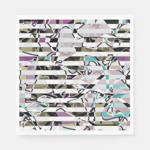 Serviette En Papier rayures motif rayées Abstraites beige turquoise p