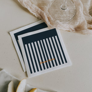 Serviette En Papier Rayures Navy Monogramme du gentleman moderne