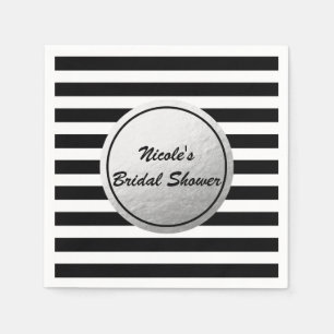 Serviette En Papier Rayures Noir & Blanc Fête Argent Fausse Feuille