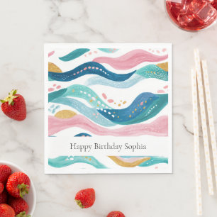 Serviette En Papier Rayures ondulées bleu vert rose Menthe Plage Anniv