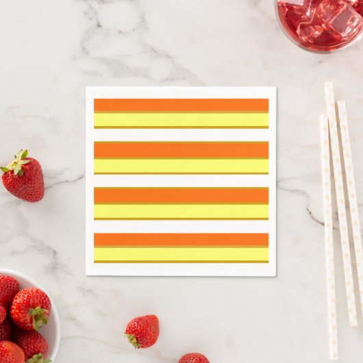 Serviette En Papier Rayures orange, jaune et blanc (En situation)