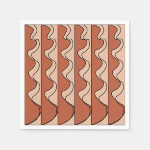 Serviette En Papier Rayures Orange Pastel Noir Rayures Ondulées Fête