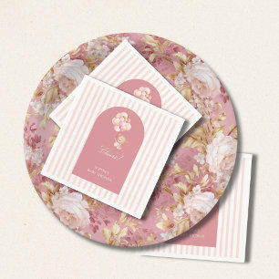Serviette En Papier Rayures rose poudré, ballon en forme d'ours en pel