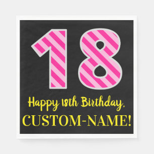 Serviette En Papier Rayures roses "18" d'amusement ; Joyeux 18ème