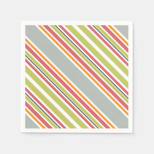 Serviette En Papier Rayures vert gris orange rose