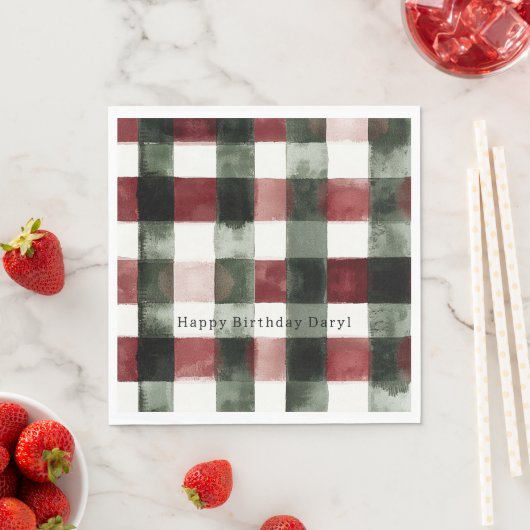 Serviette En Papier Rayures Vertes Rouges Anniversaire (En situation)