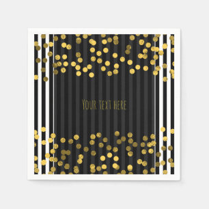 Serviette En Papier Rayures verticales noir et blanc points dorés en f
