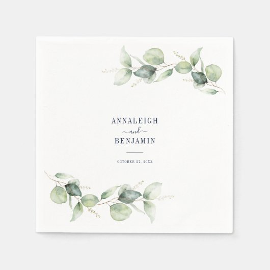 Serviette En Papier Réception de mariage avec verdure eucalyptus botan (Devant)