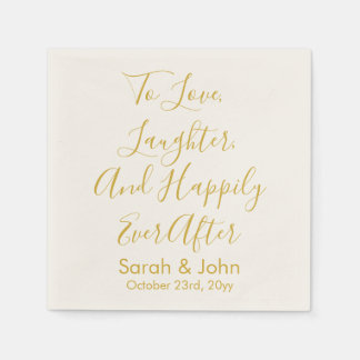 Serviette En Papier Réception de mariage de script personnalisé en or 