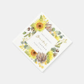 SERVIETTE EN PAPIER RECEPTION DE MARIAGE FLEURALE TOURNESOL EUCALYPTUS (Coin)