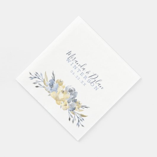 Serviette En Papier Réception de mariage fleurie couleur bleu foncé (Coin)
