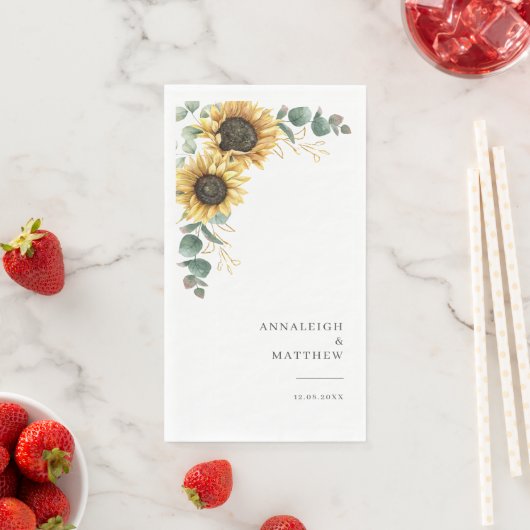 Serviette En Papier Réception de mariage floral Eucalyptus Tournesol (En situation)