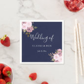 Serviette En Papier Réception de mariage florale bleu marine et Rose o (En situation)