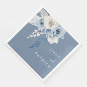 Serviette En Papier Réception de mariage florale bleu poussiéreux et b (Coin)