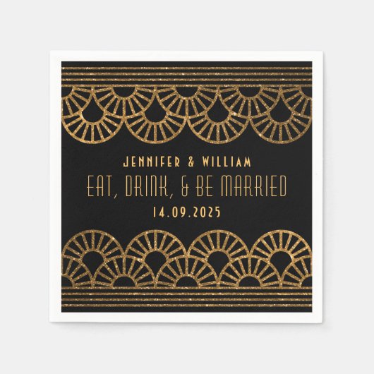 Serviette En Papier Réception de mariage Gold Art Déco Cockatil Napkin (Devant)