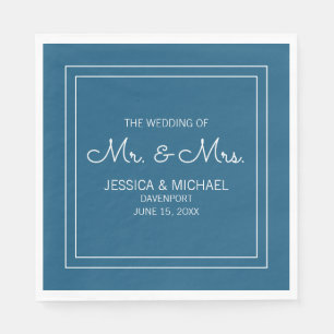 Serviette En Papier Réception de Mariage Moderne Élégant Chic Bleu Bla