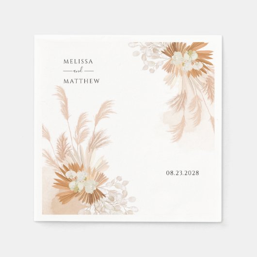 Serviette En Papier Réception de mariage moderne Pampas Grass Terracot (Devant)