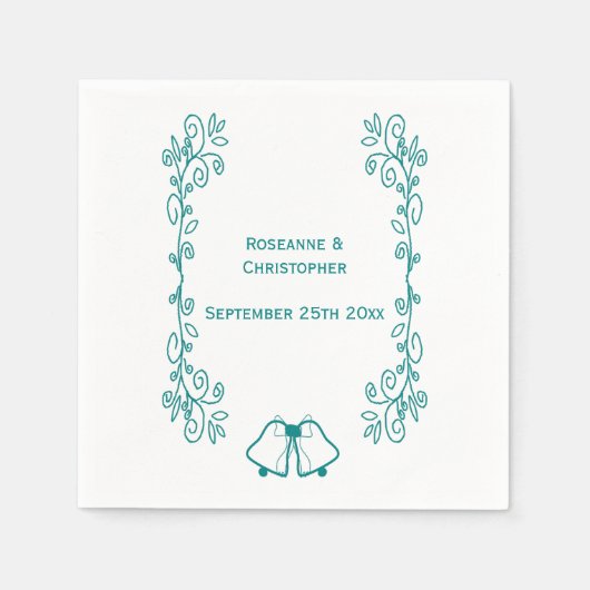 Serviette En Papier Réception de mariage turquoise Bells Scrollwork (Devant)