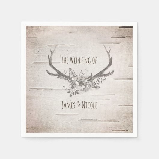 Serviette En Papier Réception de mariage vintage avec bois de cerf et  (Devant)