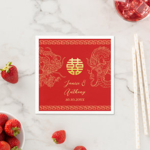 Serviette En Papier Réception du dragon mariage de Chine rouge phoenix
