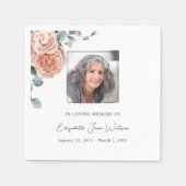 Serviette En Papier Réception Funéraire En Amour Mémoire Pêcher Roses (Devant)